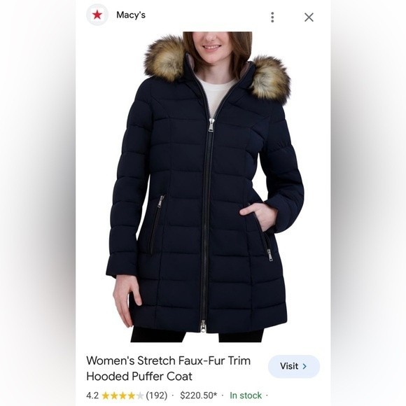 Women's Stretch Faux-Fur Trim Hooded Puffer Coat - Laundry by Shelly Segal - Picture 2 of 8